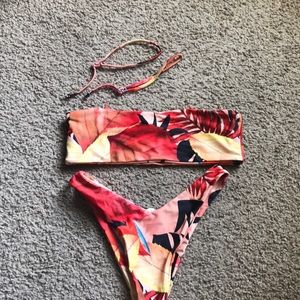 Bandeau Leaf Print Bikini